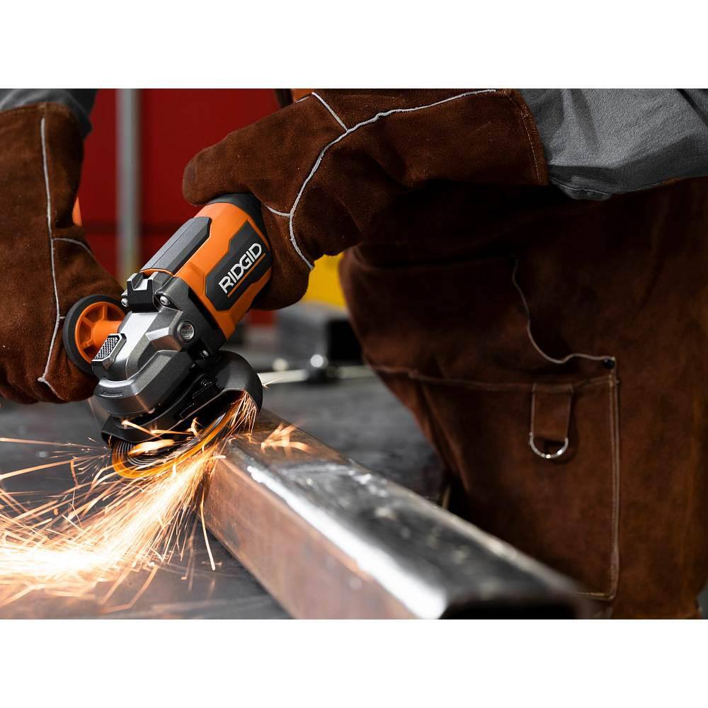 RIDGID 18V Brushless Cordless 4-12 in. Angle Grinder with 4.0 Ah Lithium-Ion Battery R86047B-AC87004