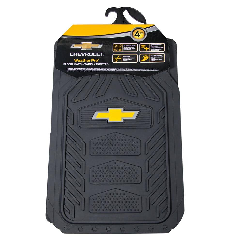 Plasticolor Chevrolet Weatherpro 27 in. x 17.5 in. Ultra-Durable Rubber Utility Black/Yellow Floor Mat (4-Piece Set) 001664R03