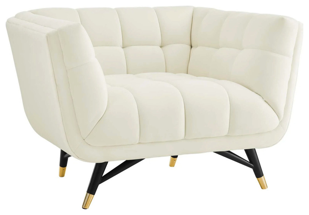 Alice Ivory Performance Velvet Armchair   Midcentury   Armchairs And Accent Chairs   by V.S.D Furniture  Houzz