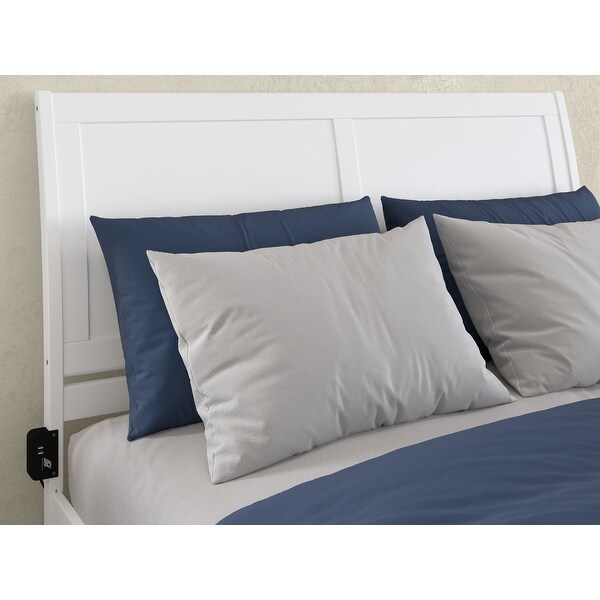 Portland Queen Wood Sleigh Headboard with USB Charger in White - - 37906831