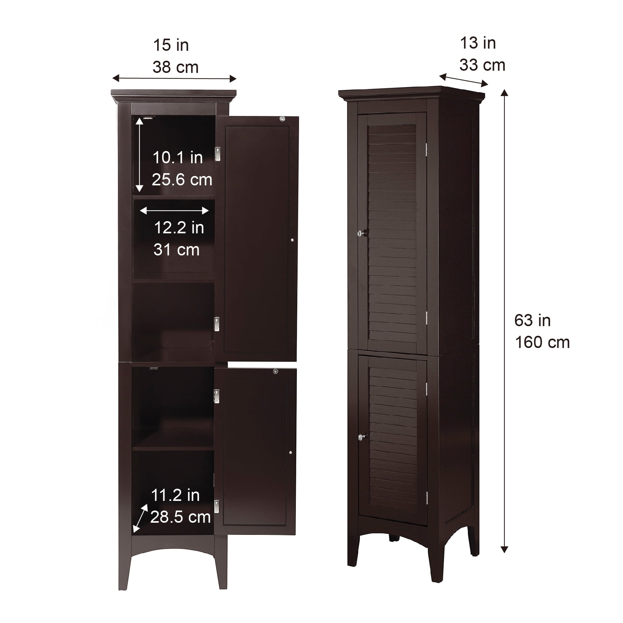 Teamson Home Glancy Wooden Tall Tower Cabinet with Storage with 5 Tier Shelves, Dark Brown