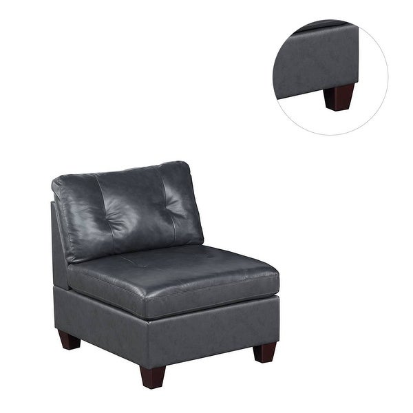 Genuine Leather Upholstered Modular Armless Chair with Tufting Design