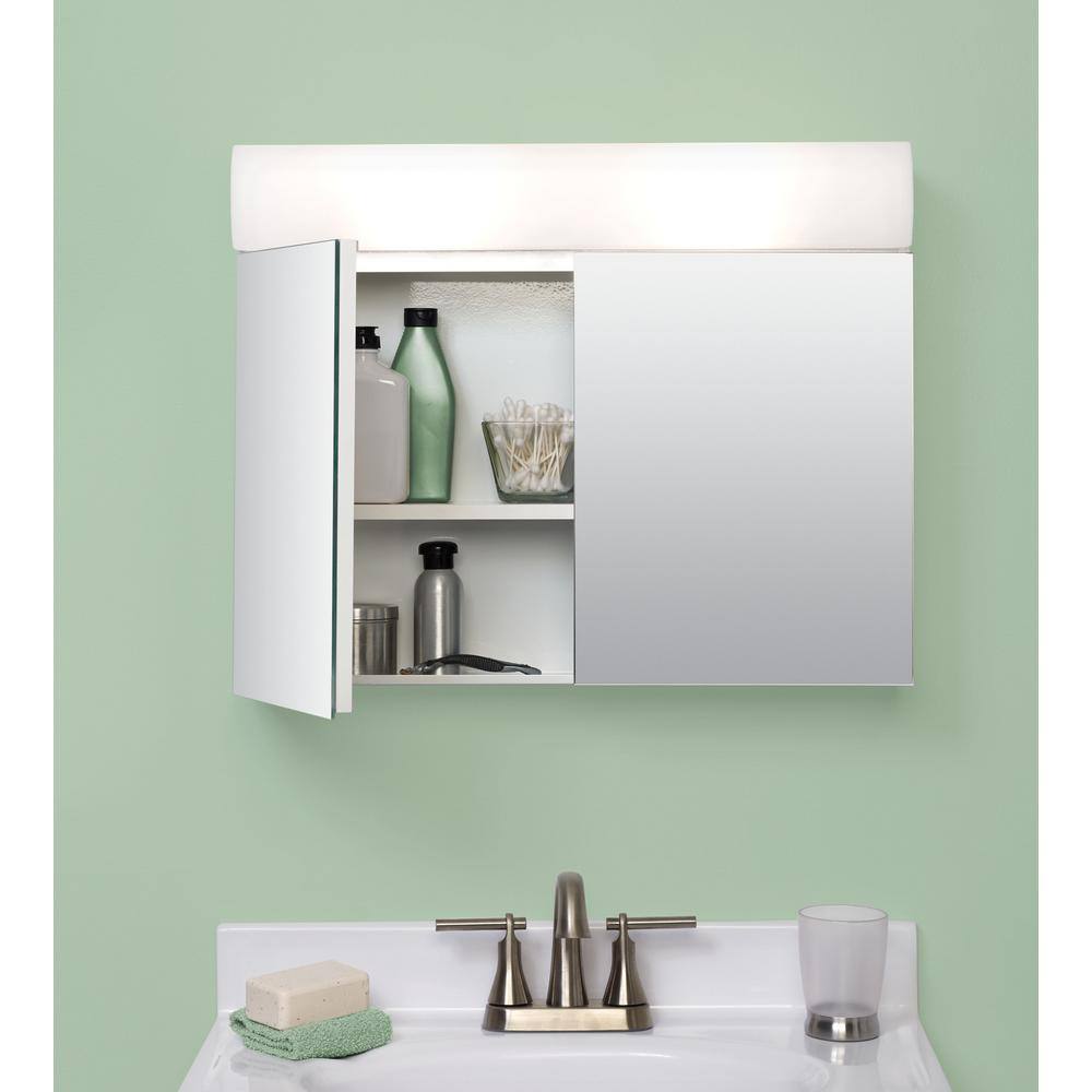 Zenna Home 23.25 in. W x 18.63 in. H Lighted Frameless White Surface-Mount Medicine Cabinet with Mirror 705BL