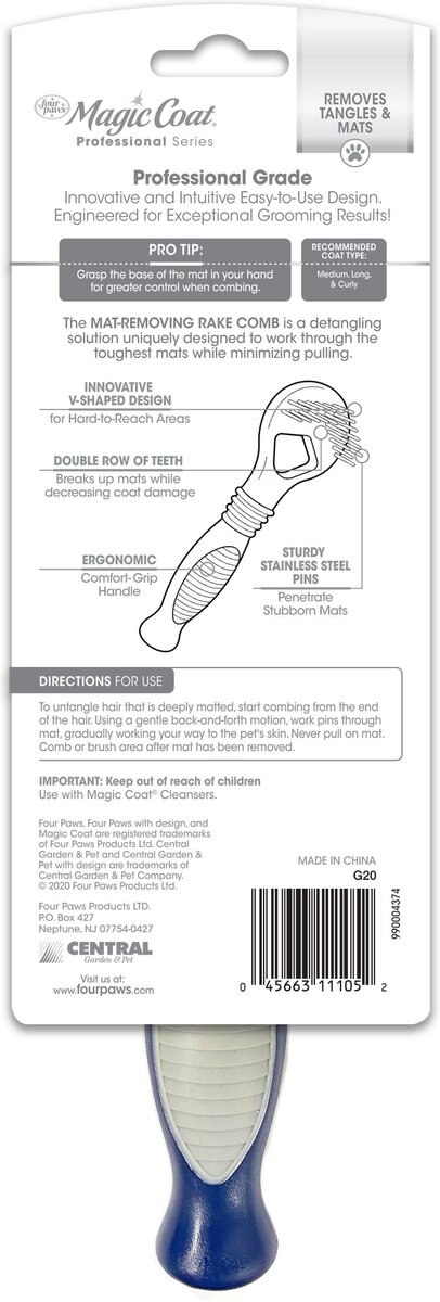 Four Paws Magic Coat Professional Series Instant Mat and Tangle Remover Rake and Comb