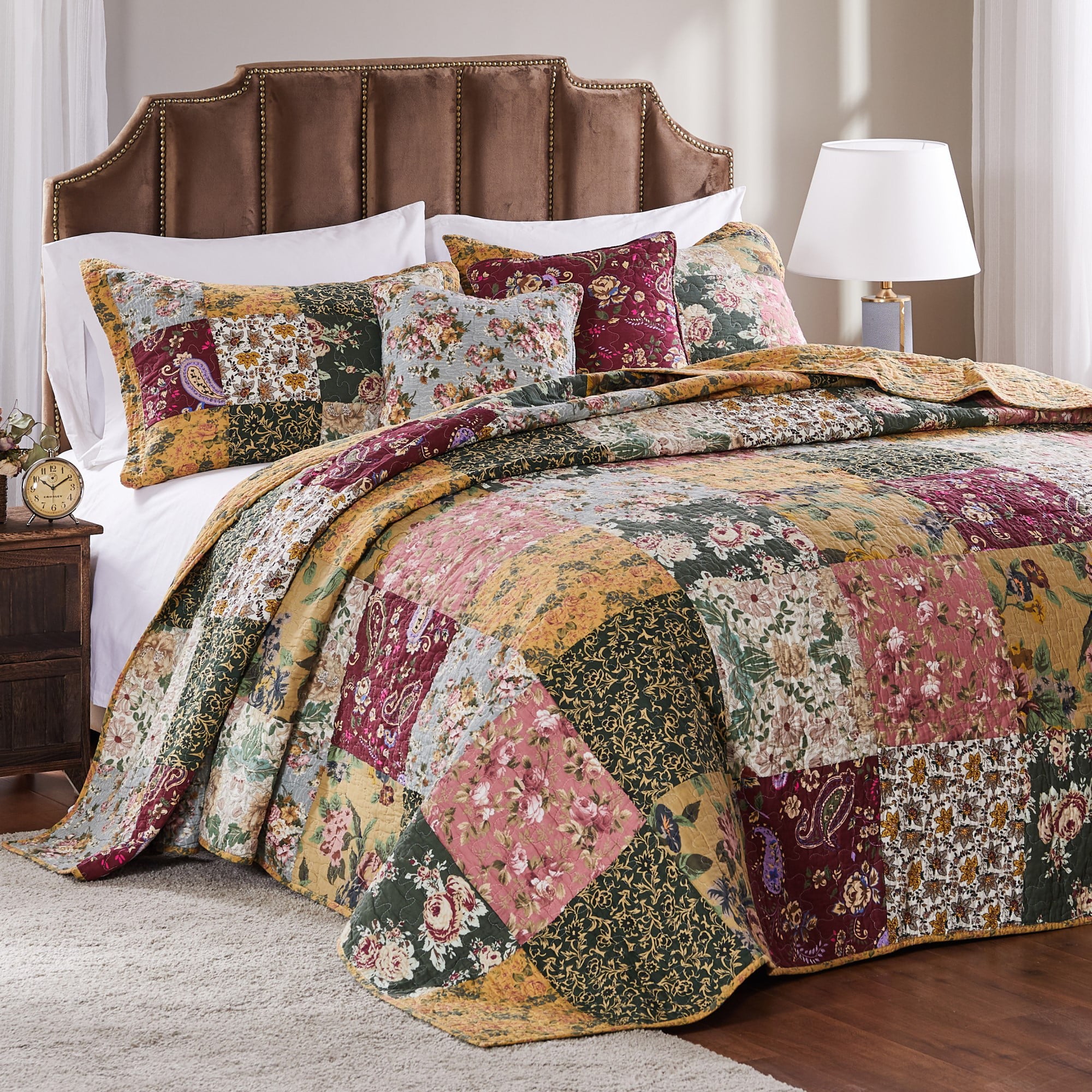 Global Trends Antique Chic Authentic Patchwork Cotton Bedspread Set， 3-Piece King/Cal King