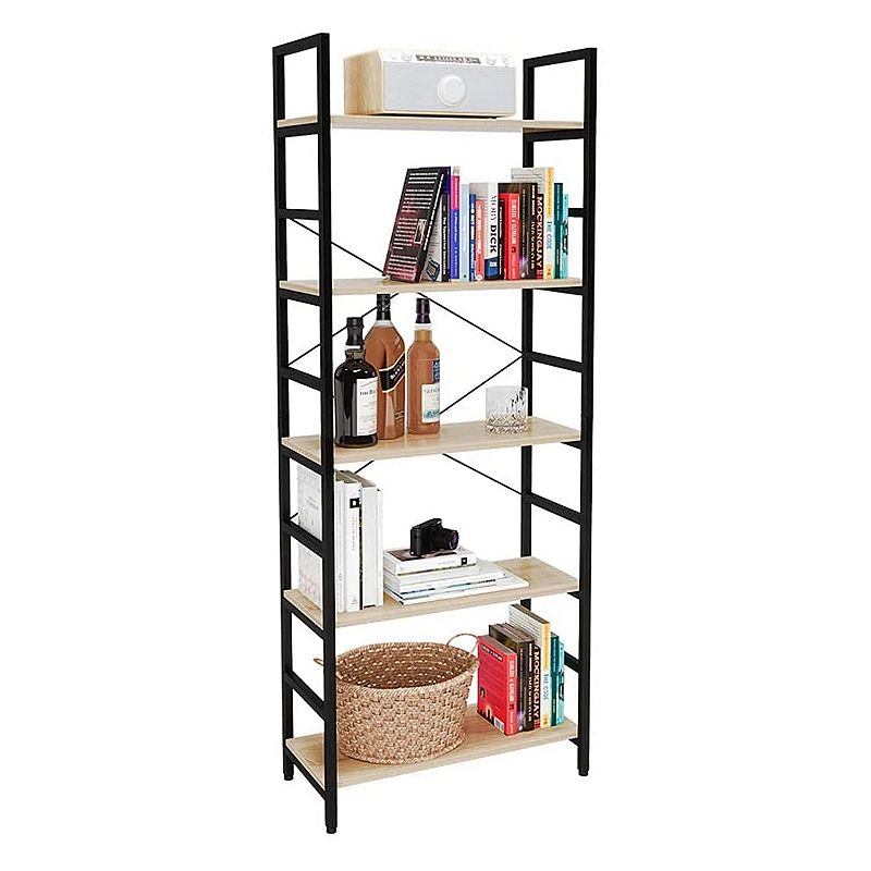 Bestier 5 Tier Adjustable Multifunctional Storage Display Bookcase 26 Inch， Oak