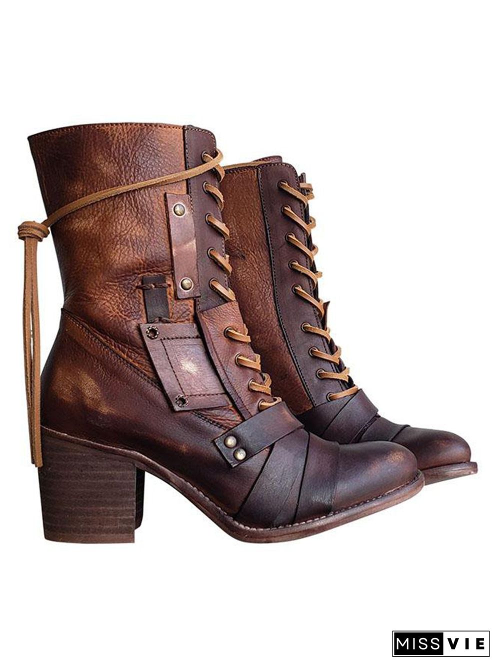 Women's Retro Comfy Chunky-heel Lace-up Riding Riding Boots