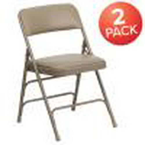 Flash Furniture 2 Pack HERCULES Series Curved Triple Braced and Double Hinged Beige Vinyl Metal Folding Chair