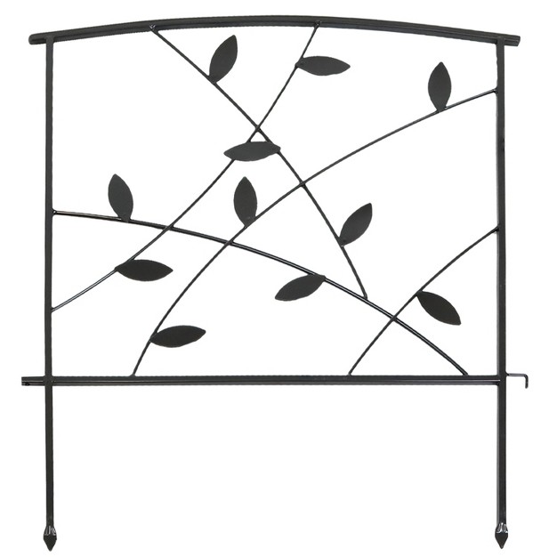 Sunnydaze Outdoor Lawn And Garden Metal Modern Leaves And Vines Decorative Border Fence Panel Set 10 x27 Black 5pk