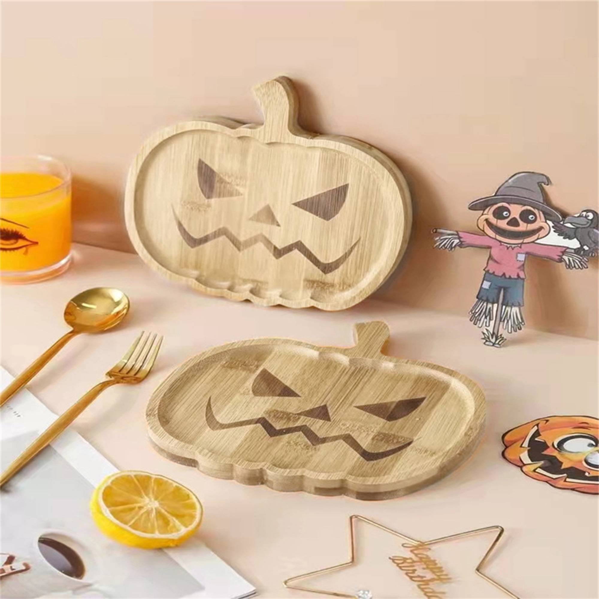 Halloween Wood Cheese Board and Charcuterie Boards Kitchen Pumpkin/Ghost Shaped Wine Meat Cheese Tray for Party Supplies