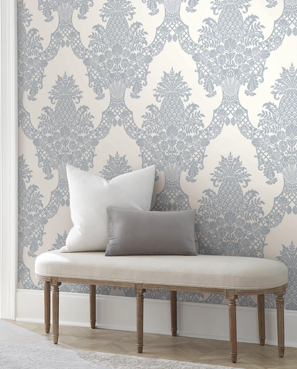 Pineapple Plantation Wallpaper in Perwinkle/White from Damask Resource Library