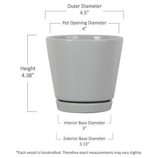 Vigoro 4.4 in. Piedmont Small Gray Ceramic Planter (4.4 in. D x 4.2 in. H) with Drainage Hole and Attached Saucer CR01721S-04H