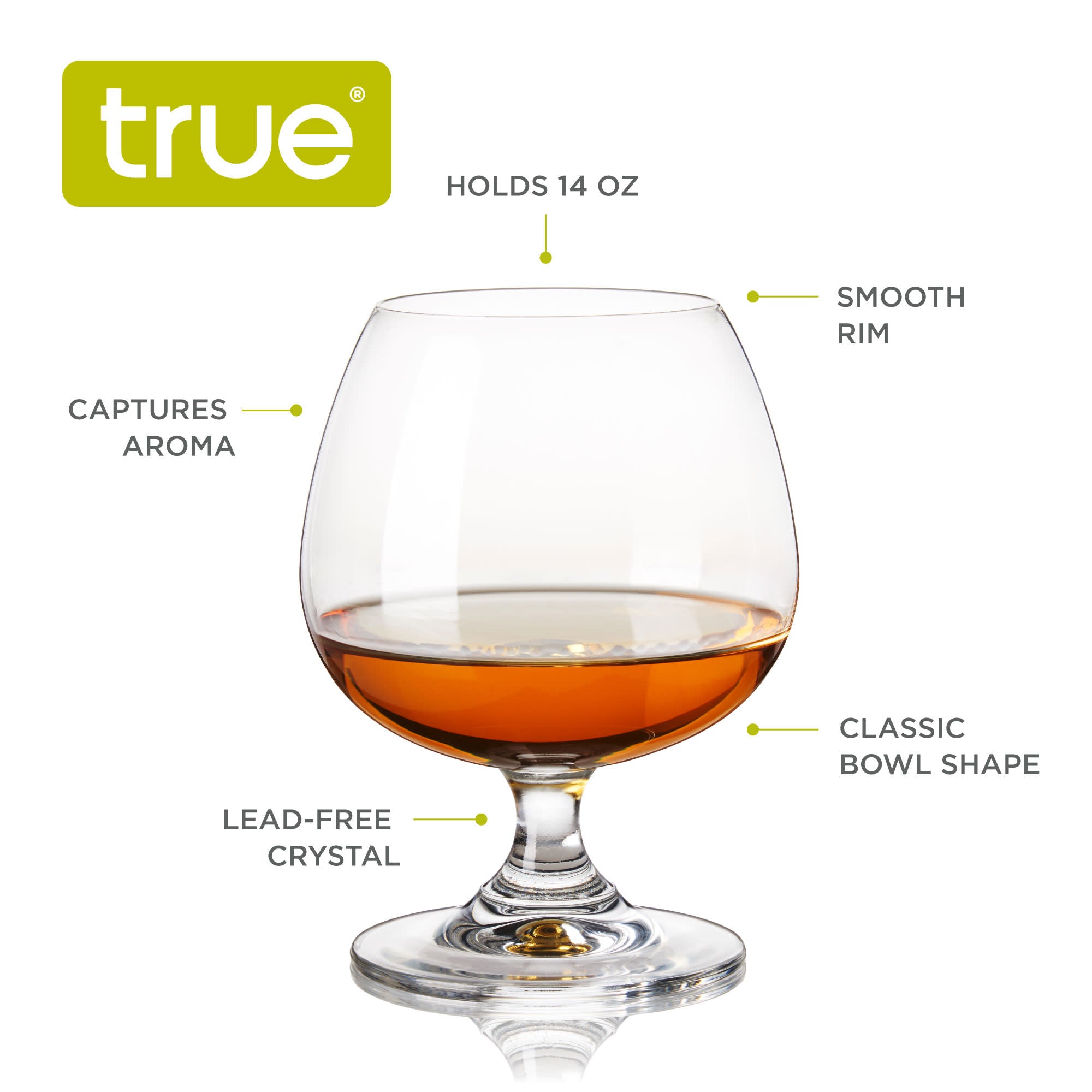 True Snifter Glasses Brandy Bowls， Cognac Balloon Glass for Bourbon and Whiskey