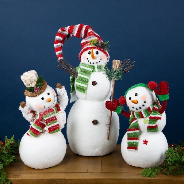 Glittered Snowman with Broom Christmas Figure