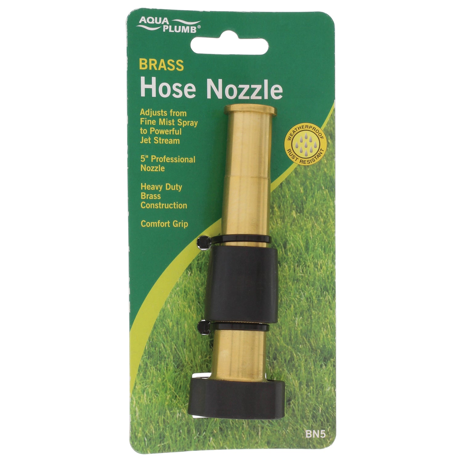 AquaPlumb BN5 5-Inch Adjustable Brass Hose Nozzle with Rubber Grip