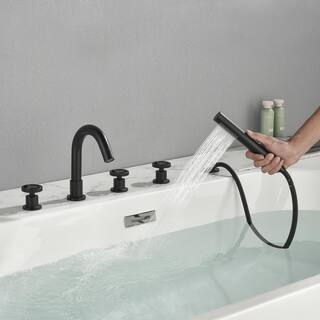 WELLFOR 3-Handle Deck-Mount Roman Tub Faucet with Hand Shower in Matte Black WK0504