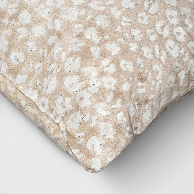 Velvet Jacquard Cheetah Lumbar Throw Pillow Beige