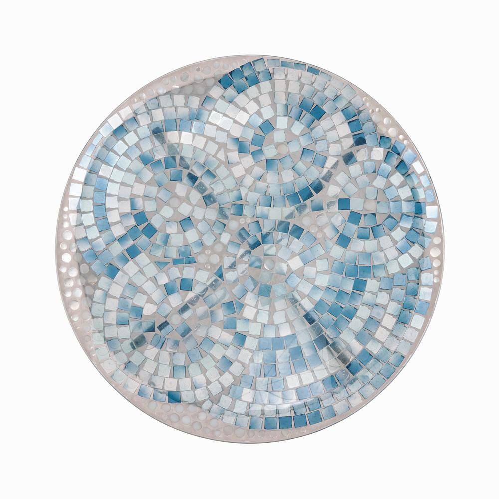 Alpine Corporation 24 in. Tall Outdoor Mosaic Style Glass Birdbath Bowl with Metal Stand， Blue HMD102A