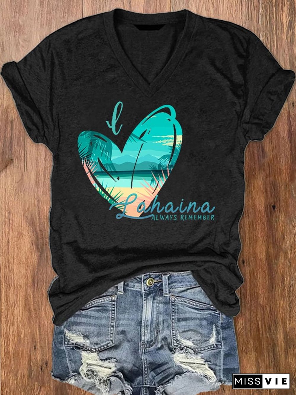 Women's Lahaina Always Remember Print V-Neck T-Shirt