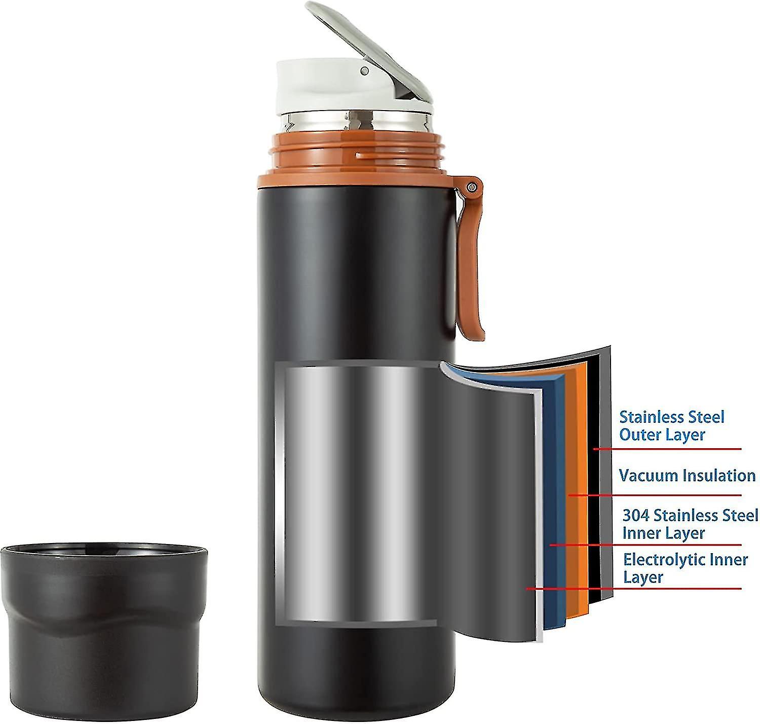 Water Bottle - Stainless Steel Thermos Mug With Handle， Leak Proof Lid