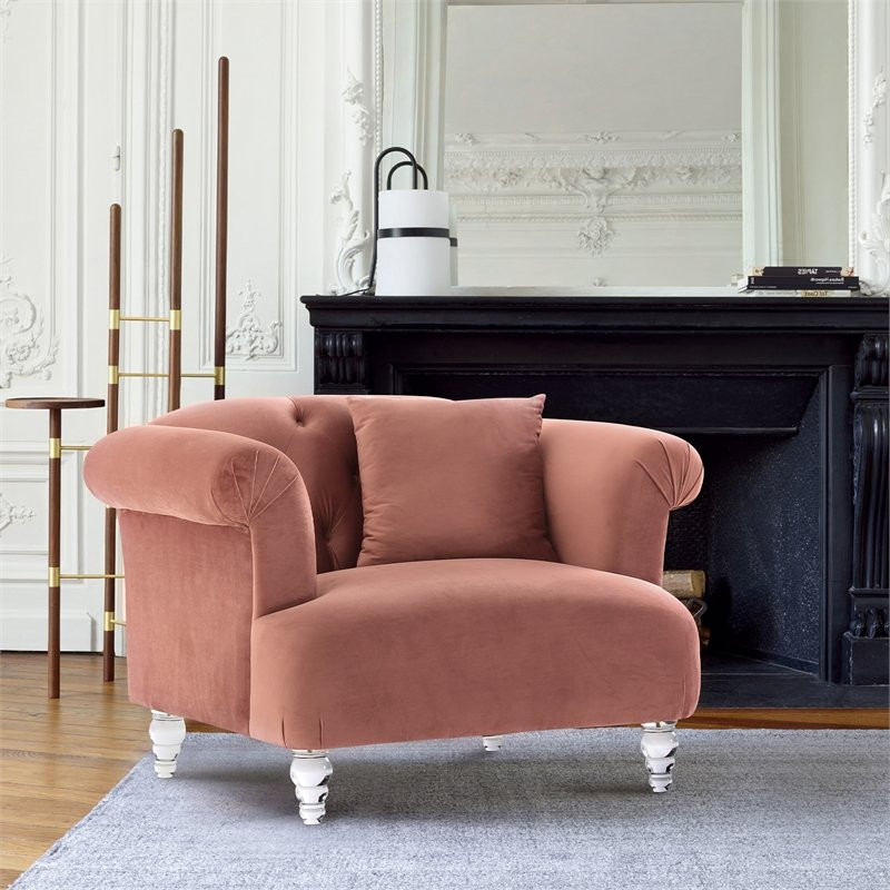 Armen Living Elegance Tufted Contemporary Velvet  ampAcrylic Chair in Blush   Contemporary   Armchairs And Accent Chairs   by Homesquare  Houzz