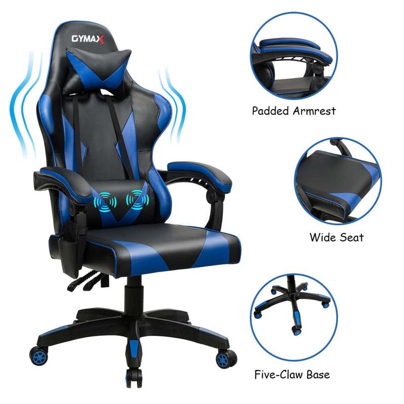 Massage Gaming Chair Recliner, Racing Computer Office Chair, Ergonomic High Back Swivel PC Game Chair with Headrest & Lumbar Support