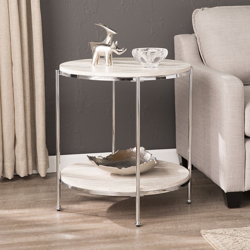 Southern Enterprises Silas Round Faux-Stone End Table