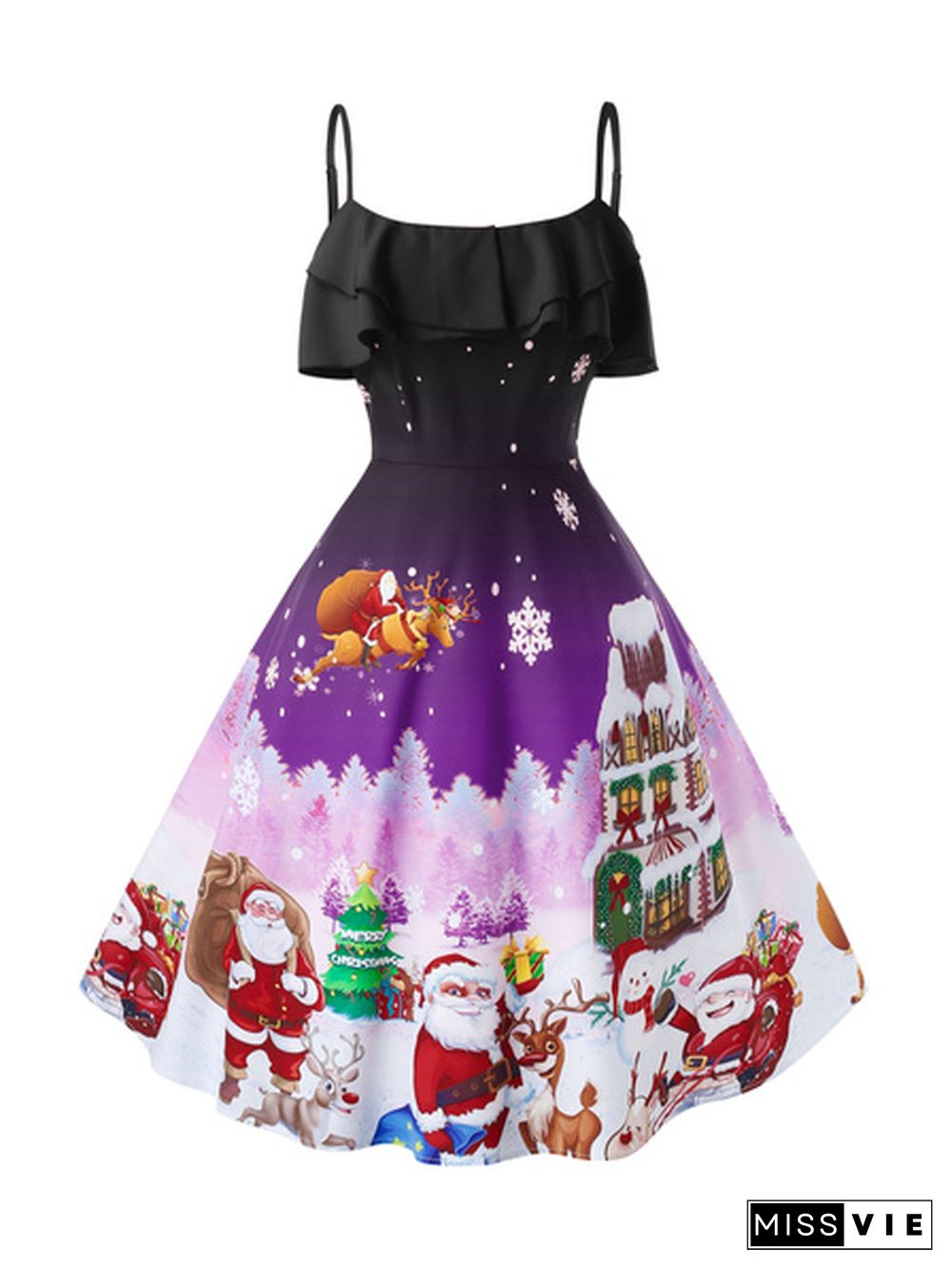 Women's Plus Size Christmas Vintage Printed Party Dress