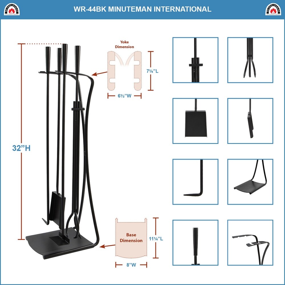 Minuteman International Modern Park Avenue Fireplace Set of 4 Tools  32.5 Inch Tall  Black Finish