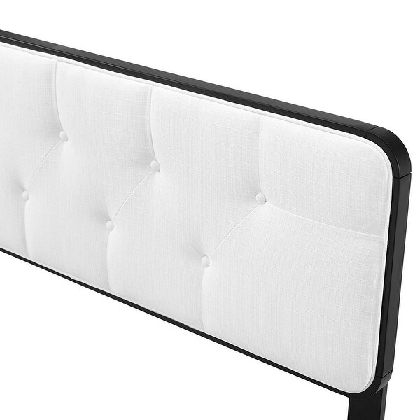 Glendale Traditional White Fabric Button Tufted Twin Size Black Wooden Headboard - - 32157984