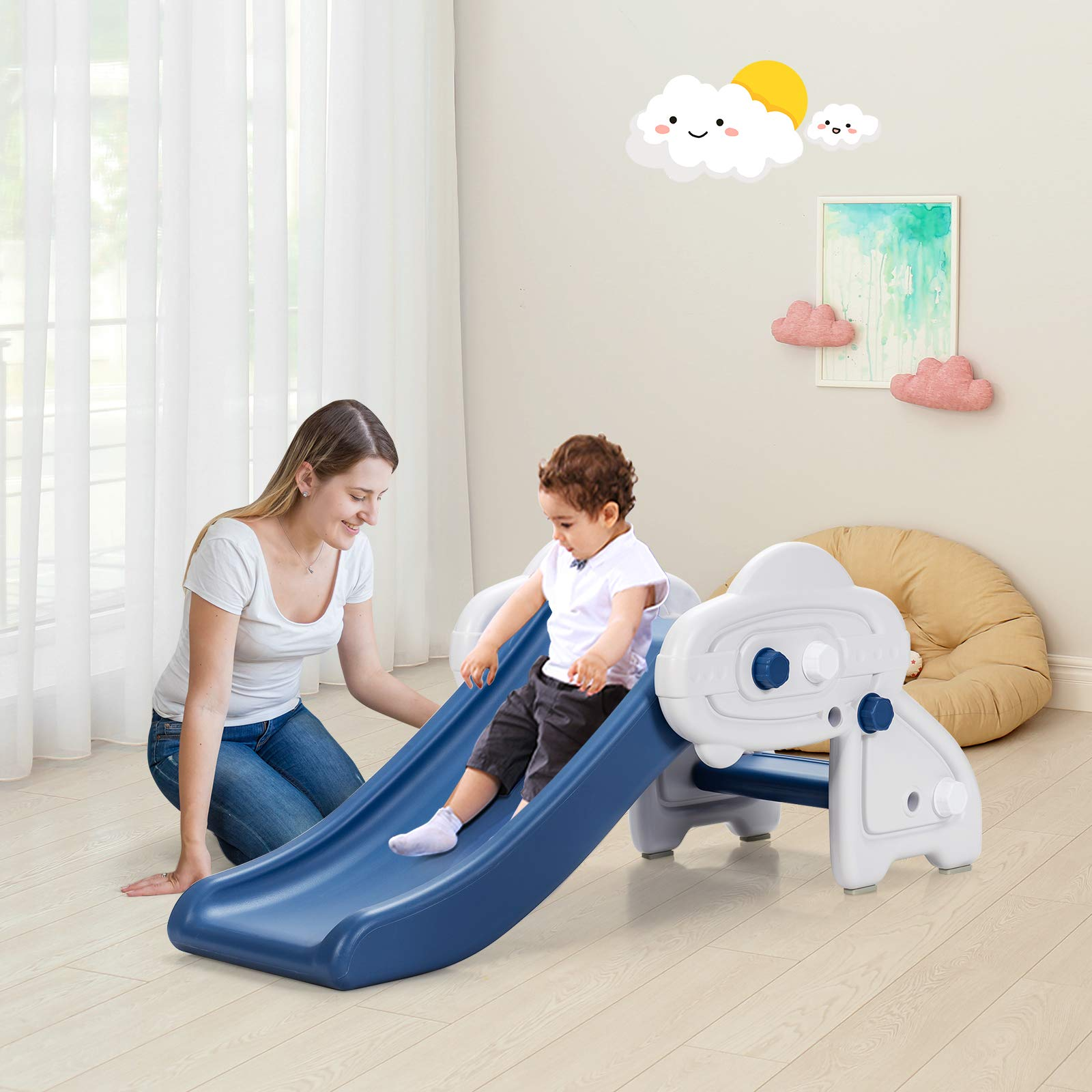 BABY JOY Kids Slide, Freestanding Baby Mini Play Climber Slide Set with HDPE/Anti-Slip Foot Pads/Non-Slip