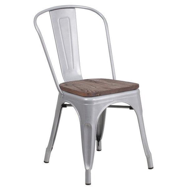 Wood Seat/ Galvanized Steel Stackable Chair (Set of 4) - 18