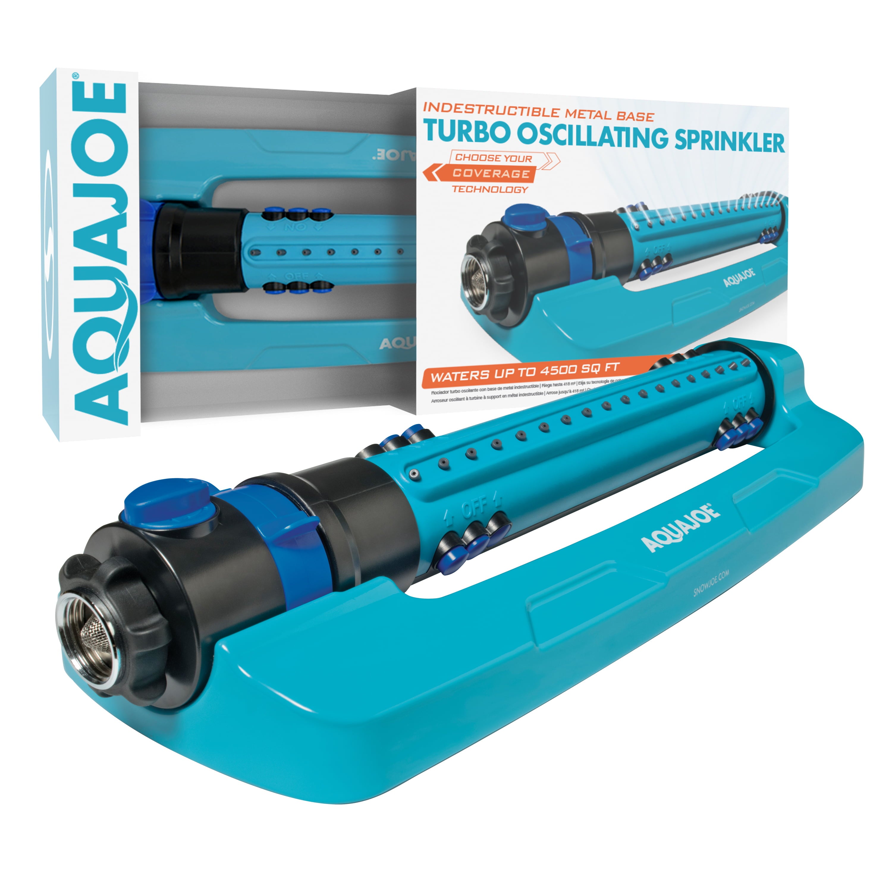 Aqua Joe Indestructible Metal Base Oscillating Sprinkler， Customizable Coverage， 4，500 Sq. ft. Max Coverage