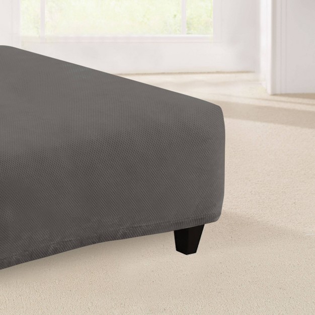 Stretch Pique Square Ottoman Slipcover Flannel Gray Sure Fit