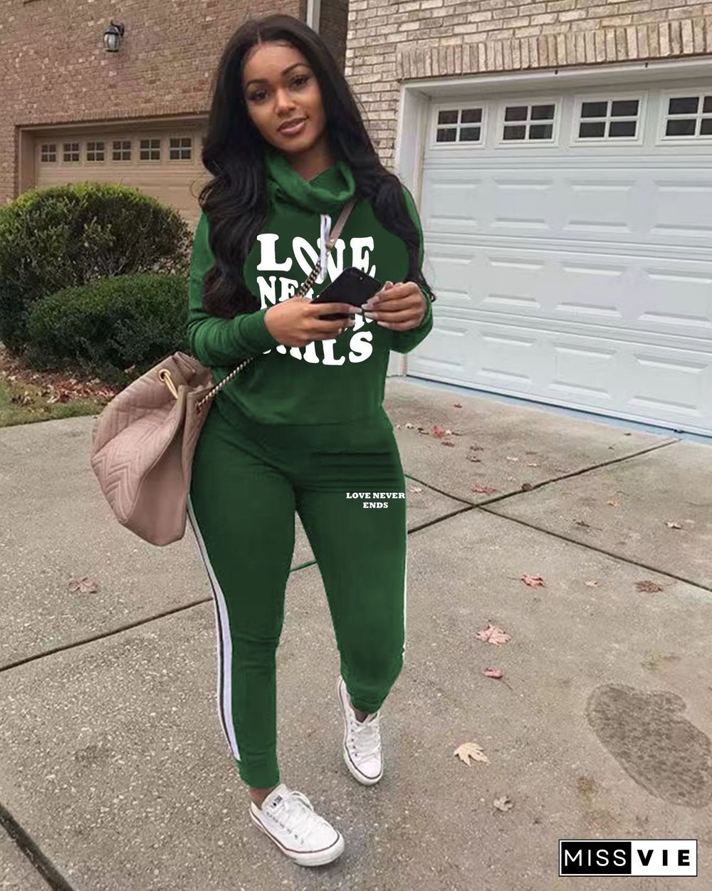 Winter Long Sleeve Hoodies Sporty Two Piece Pant Sets