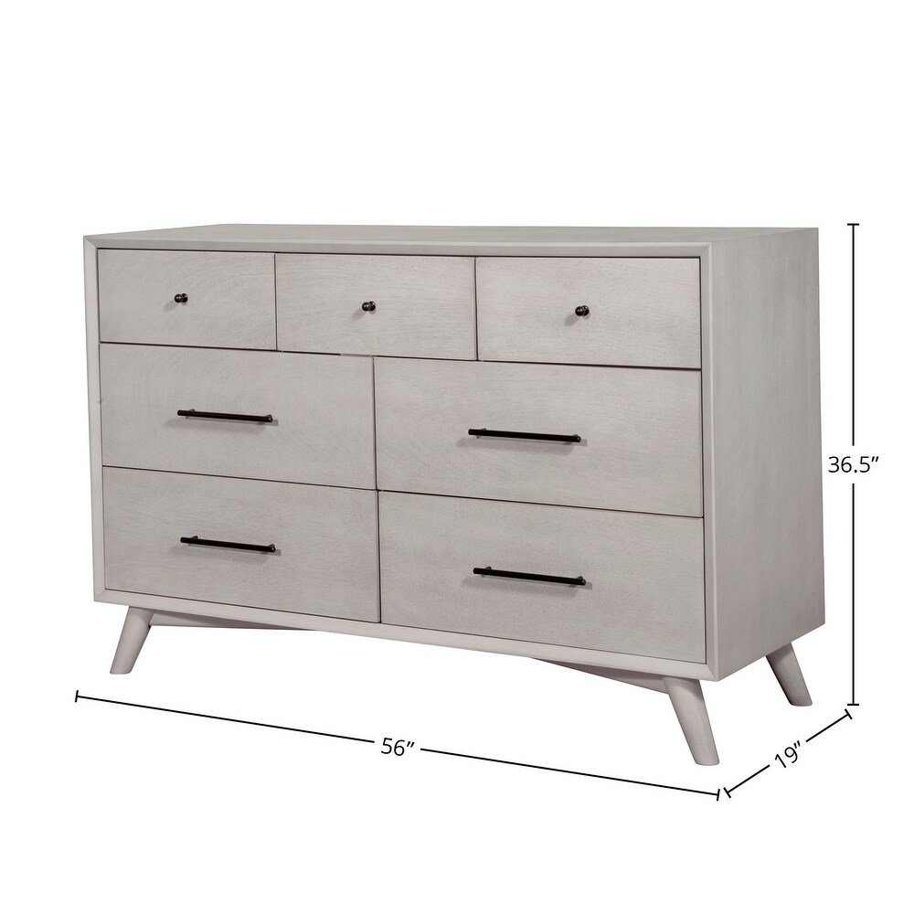 Alpine Furniture Flynn Mid Century Modern 7 Drawer Dresser in Gray