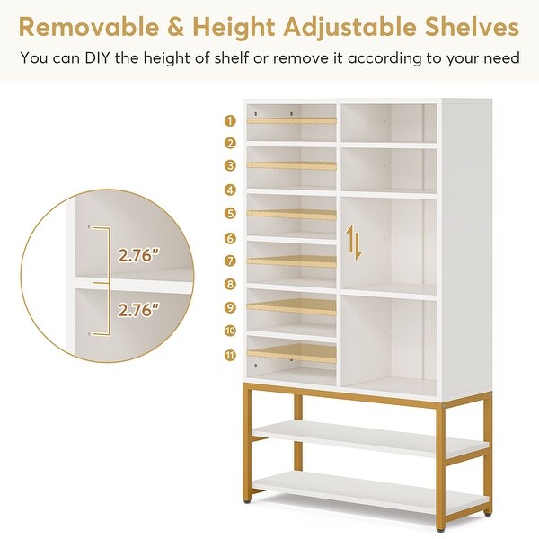 Shoe Cabinet Freestanding Shoe Rack Organizer with Storage Shelf， for Entryway， Bedroom， White and Gold - - 36983323