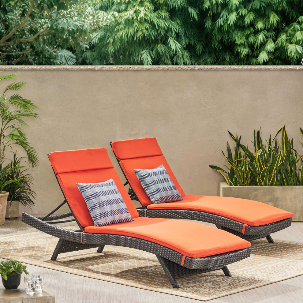 GDF Studio Savana Outdoor Wicker Lounge With Water Resistant Cushion   Tropical   Outdoor Chaise Lounges   by GDFStudio  Houzz