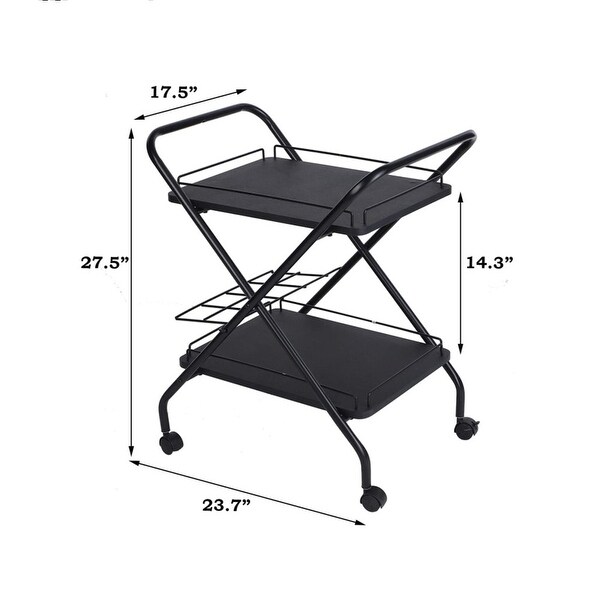 2-Tier Rolling Utility Cart with Wheels， Metal Bar Service Car With Wine Rack， Lockable Wheel， Multi-Functional Storage Rack