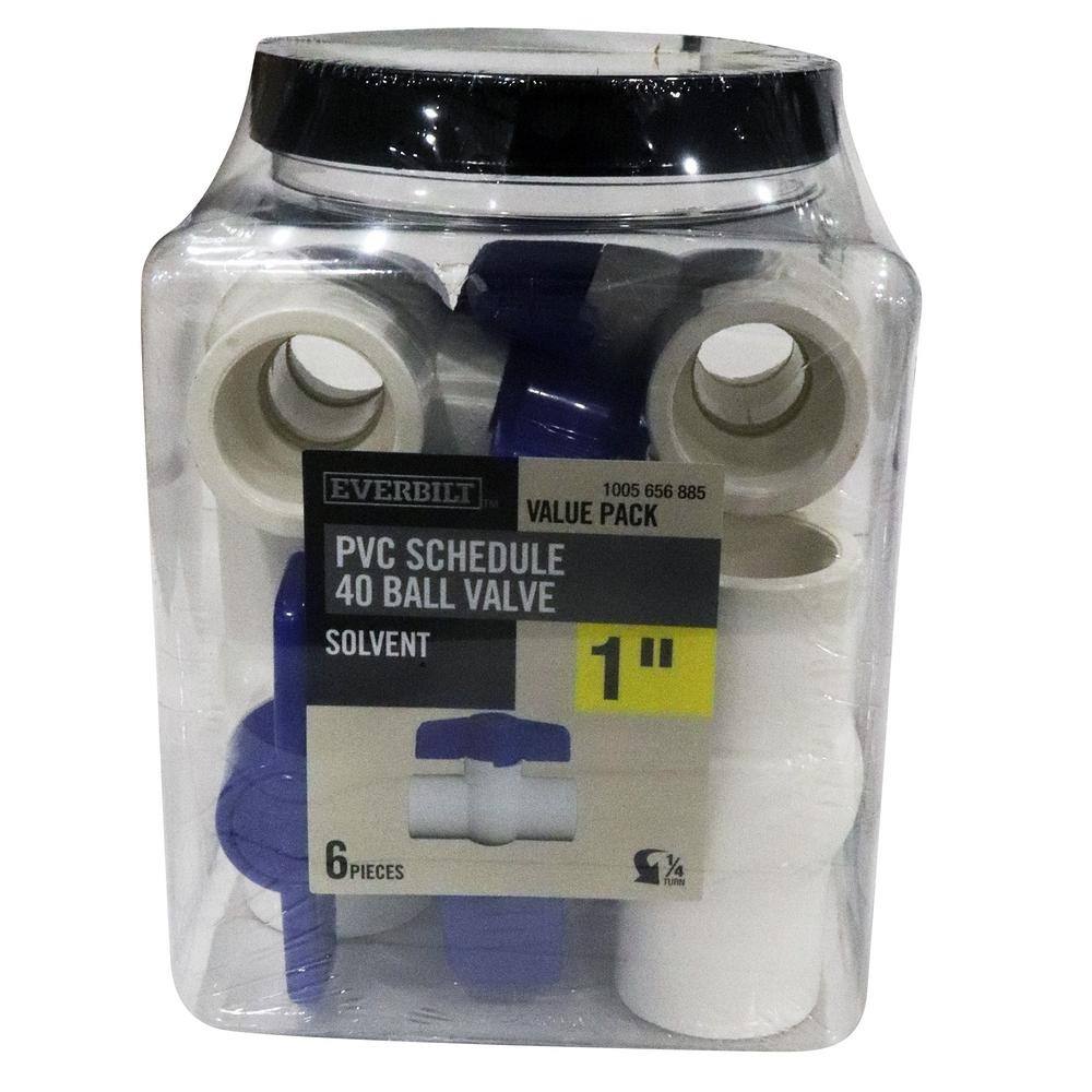 Everbilt 1 in. x 1 in. x 4 in. PVC Schedule 40 Slip x Slip Ball Valve Pro Pack (6-Pack) PVCBV16JR