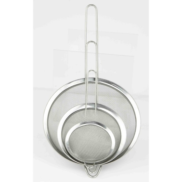 Home Basics 3 Piece Mesh Stainless Steel Strainer Set Silver