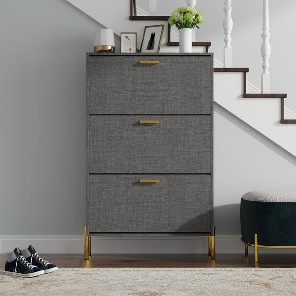 31.5W 48.2H Shoe Storage Cabinet Grey Metal Handles Legs Space Save - - 37028707