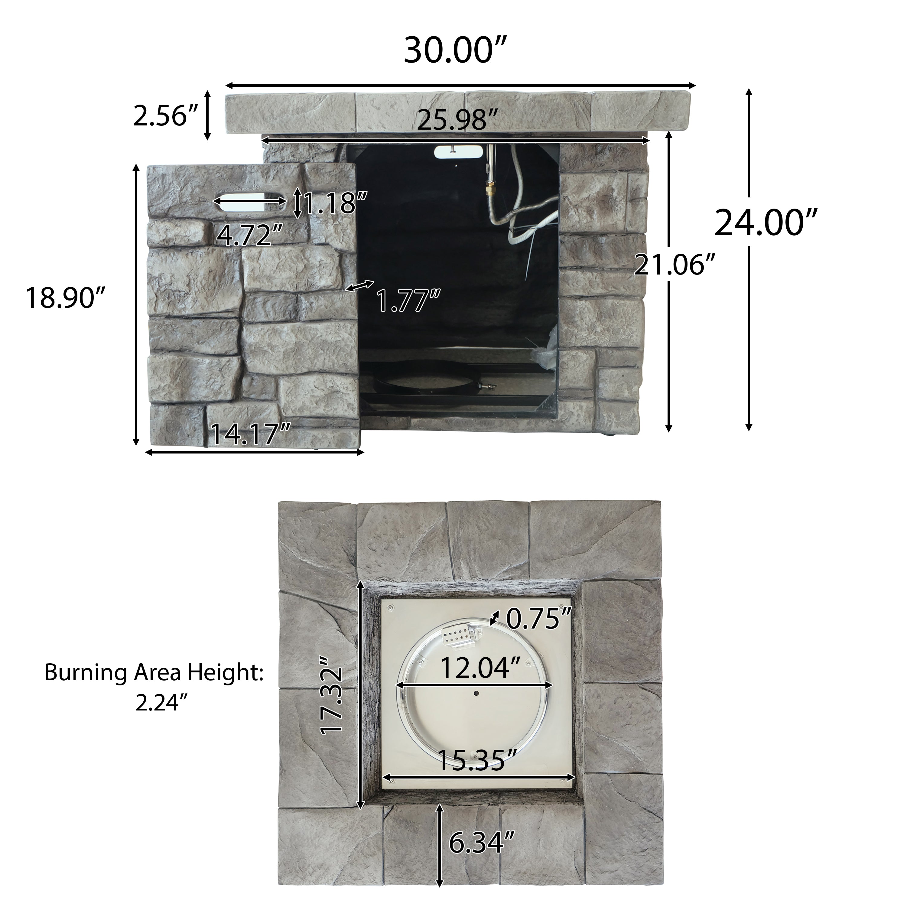 Angeleno Outdoor Square Gray Lightweight Concrete Fire Pit with Stone Finish