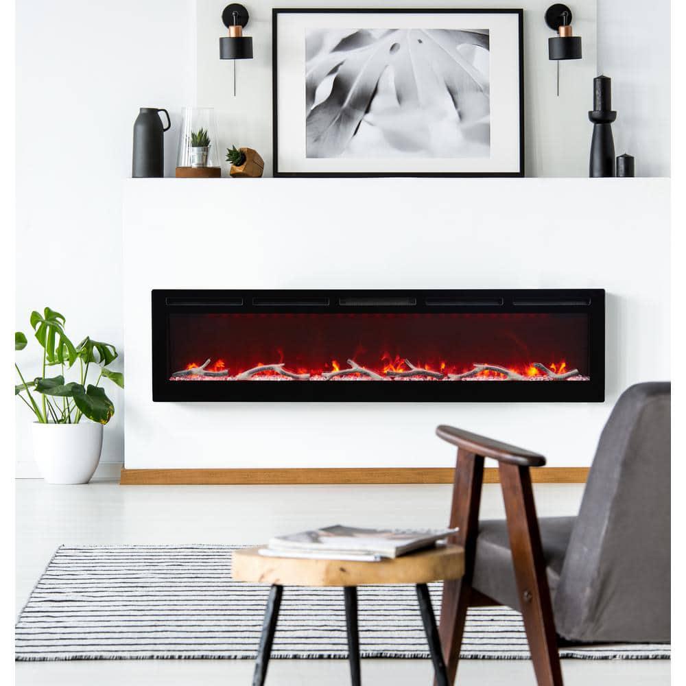 EDYO LIVING 72 in Wall Mount and Recessed Electric Fireplace in Black