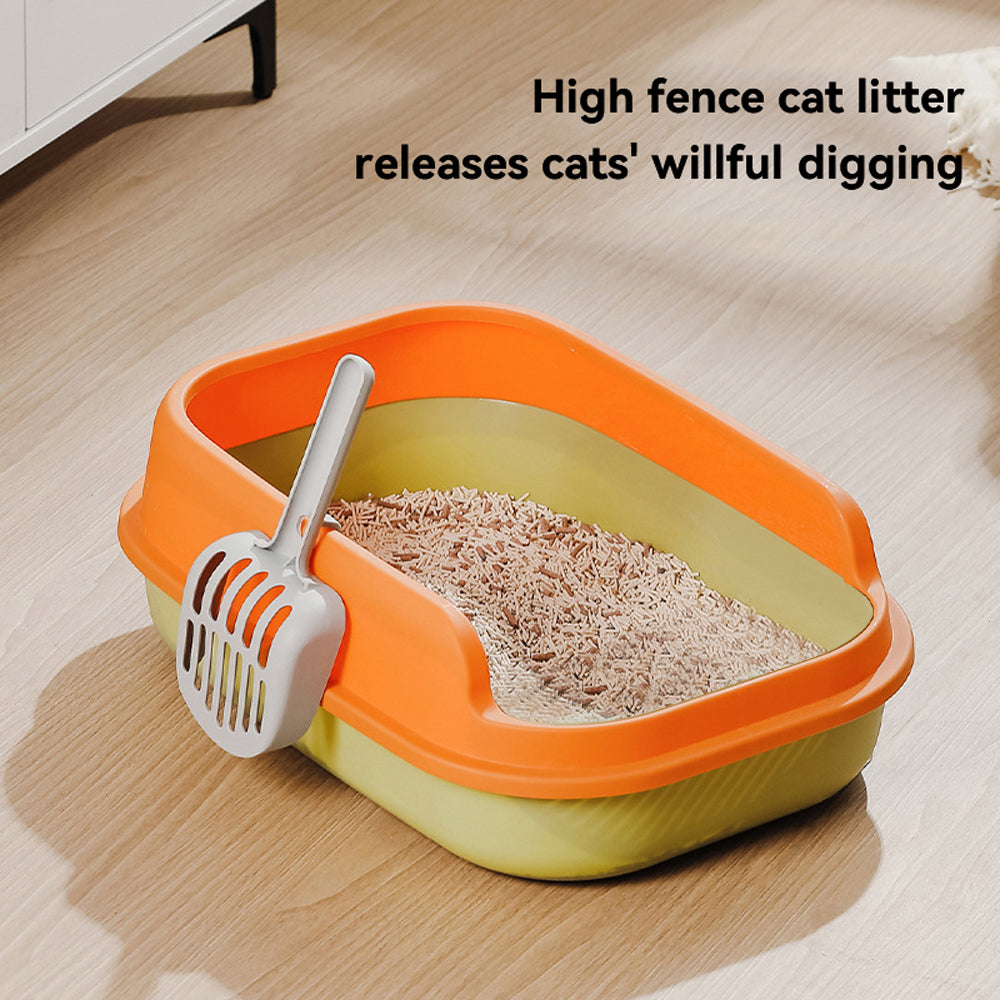 Carkira Open Top Cat Litter Box， Easy to Clean， Large with Shield and Scoop（Yellow and Green）