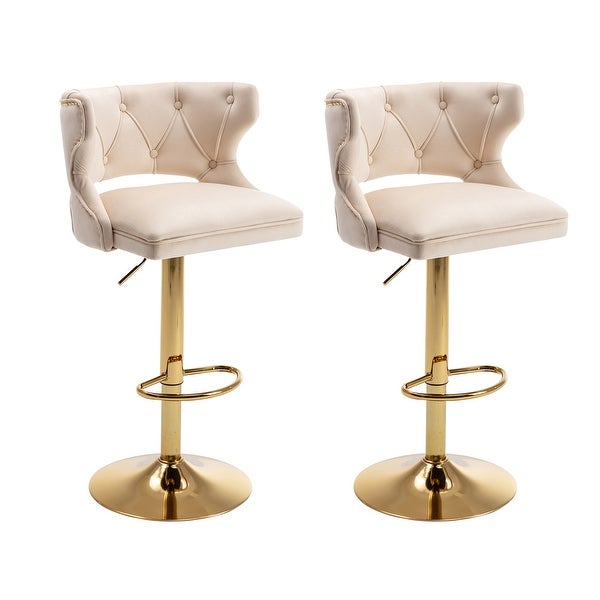 2PCS Bar Stools Counter Height Velvet Dining Chairs