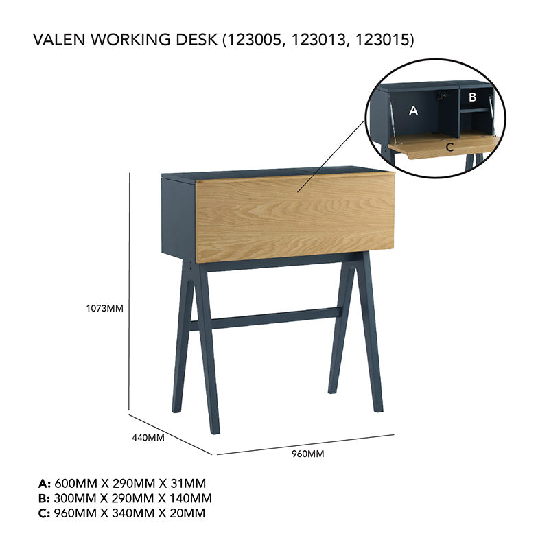 VALEN Study Desk 96cm - Blue Space & Oak