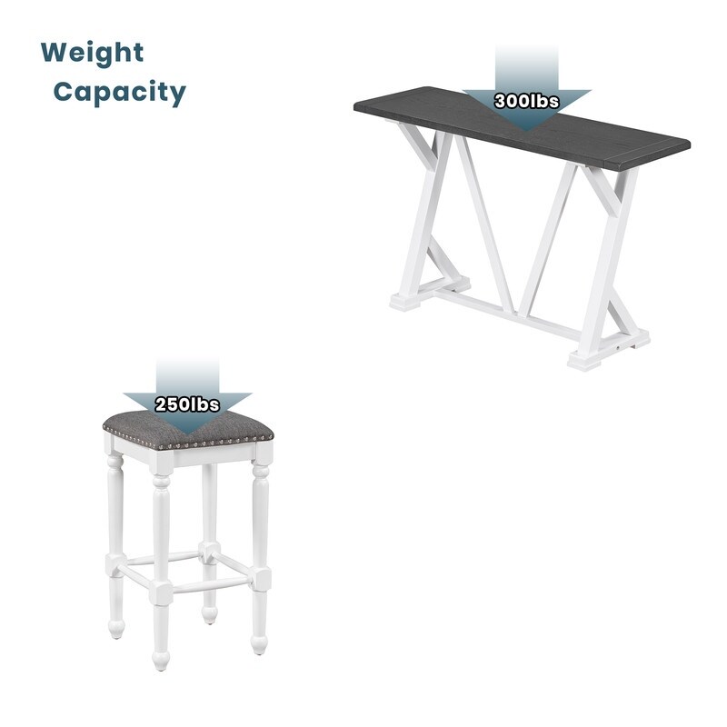 Mid century Counter Height 5 Piece Dining Set  Wood Console Table with Trestle Legs and 4 Stools for Small Places