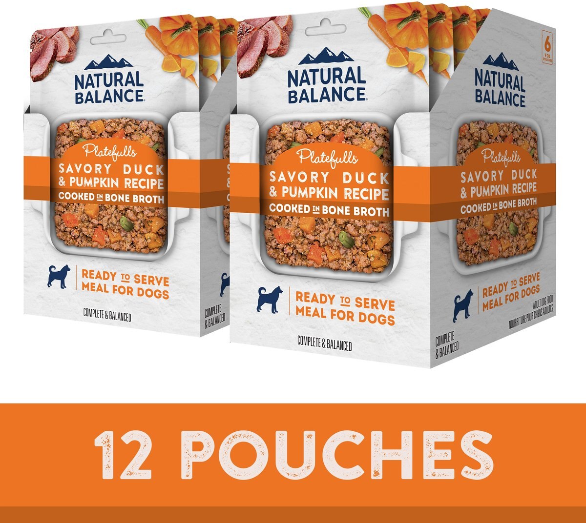 Natural Balance Platefulls Savory Duck and Pumpkin Recipe Wet Dog Food， 9-oz pouch， case of 6