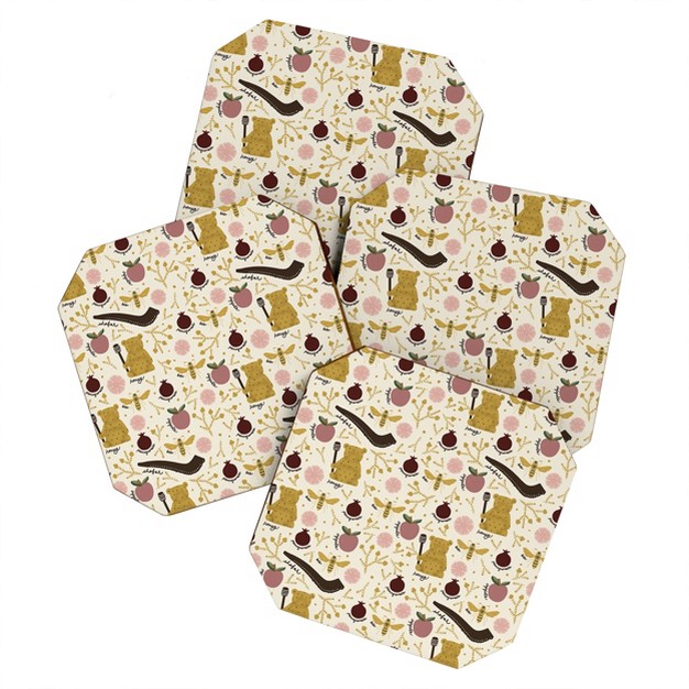 Marni Honey Bear Bee Shofar Pomegranate Apple Coaster Set Deny Designs